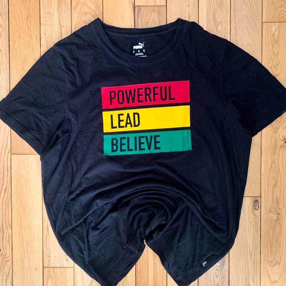 Puma Athletic Tee Powerful Lead Believe Men's XL Extra Large Black Jamaica Rasta